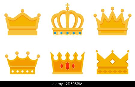 Set of different golden crowns. Beautiful symbols of king. Stock Vector