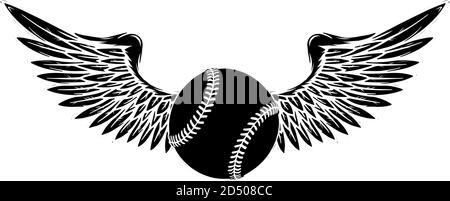 Baseball Ball Flying With Angel Wings black silhouette vector Stock Vector