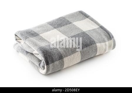 Folded grey and white checkered blanked on an isolated white background Stock Photo