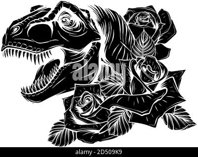 dinosaurus tyrannosaurus rex head black silhouette art vector illustration design Stock Vector