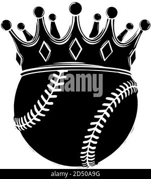 Baseball Ball in Golden Royal Crown. Concept of success in baseball sport. Baseball - king of sport. black silhouette Stock Vector