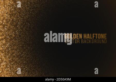 Golden glittering luxury halftone effect for your holiday gift card. Vector illustration. Christmas lights background. Sparkling dots. EPS 10 Stock Vector