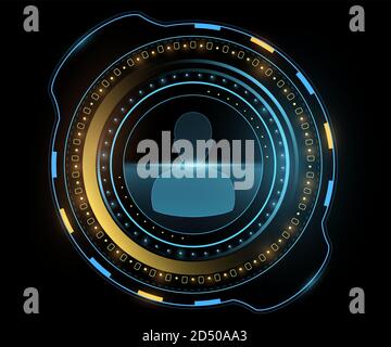 Futuristic user interface. Scanning human data. Glowing yellow and blue UI HUD display. High tech panel for your project. Vector illustration. EPS 10 Stock Vector