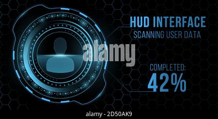 Modern futuristic user interface. Scanning human data. UI HUD display with cyber honeycomb pattern. High tech design for your project. Vector illustra Stock Vector