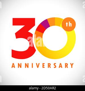 30 th anniversary numbers. 30 years old coloured congrats. Cute congratulation concept. Isolated abstract graphic design template. Red digits. Stock Vector