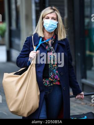 Kate Garraway wearing a face mask on her arrival at the Global Radio Studios in London. Stock Photo