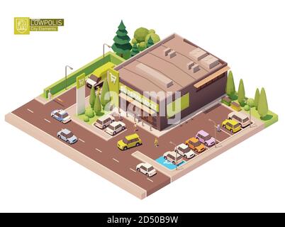 Vector isometric supermarket building Stock Vector