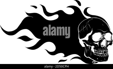 black silhouette Graphic Skull Vector Image Template with Flames Stock Vector