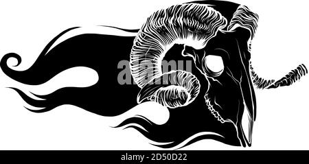 black silhouette goat skull. Hand drawn. Vector. Stock Vector