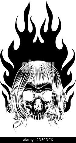 black silhouette Graphic Skull Vector Image Template with Flames Stock Vector