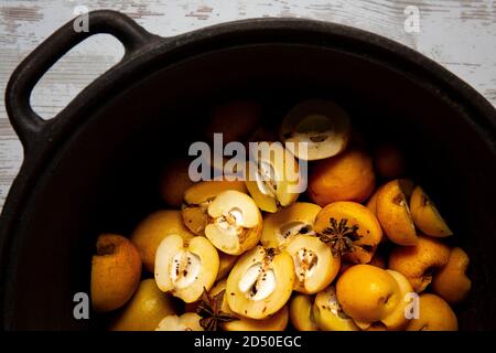 Japanese Quince, Jelly making Stock Photo