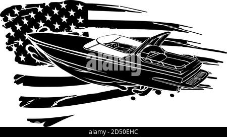 cartoon illustration of speedboat with american flag Stock Vector Image ...