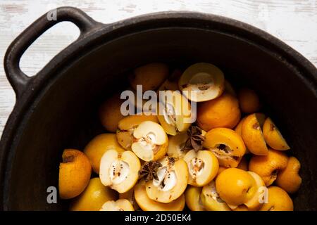 Japanese Quince, Jelly making Stock Photo