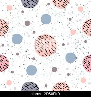 Cute Seamless Pattern with colorful ball on paper background with stripes. Hand Drawn. vector Illustration. Stock Vector