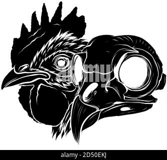 vector mascot of rooster head and skull illustration art Stock Vector