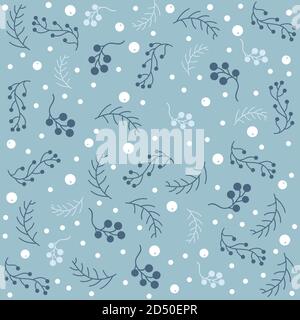 Seamless pattern with berries and spruce branches on a green background. Vector illustration.Winter Collection Stock Vector