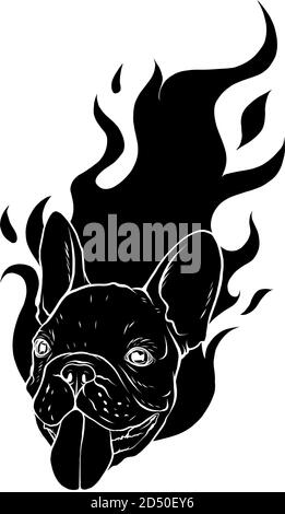 black silhouette carlino head Dog Flame Tattoo vector illustration Stock Vector