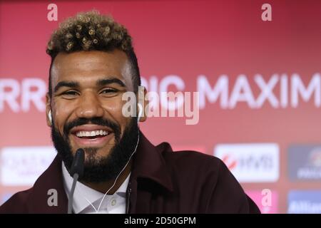 MUNICH, GERMANY - OCTOBER 12: Newly signed FC Bayern Muenchen player Eric Maxim Choupo-Moting talks to the media during a virtual press conference at Säbener Strasse Training ground on October 12, 2020 in Munich, Germany.   Alexander Hassenstein/Getty Images for FC Bayern/ VIA Kolvenbach Stock Photo