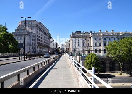 Empty Waterloo Bridge during 2020 lockdown, London, United Kingdom. Stock Photo