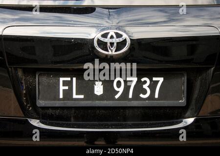 Vaduz, Liechtenstein. Car plate of the Principate of Liechtenstein of a black Toyota car Stock Photo