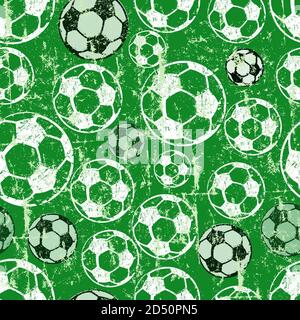 Soccer or football seamless backgrond, grunge style soccer balls seamless pattern Stock Vector