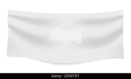 White textile banner with folds. Fabric empty horizontal blank poster. Vector realistic nylon or vinyl flag mockup Stock Vector