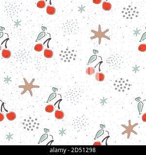 Seamless Pattern with Cute Cherries on cute background. Scandinavian Style. Stock Vector