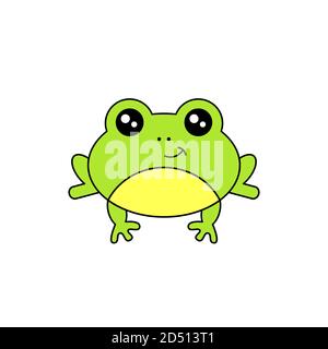Cute frog smiling. Kawaii style frog drawing. Baby frog looking