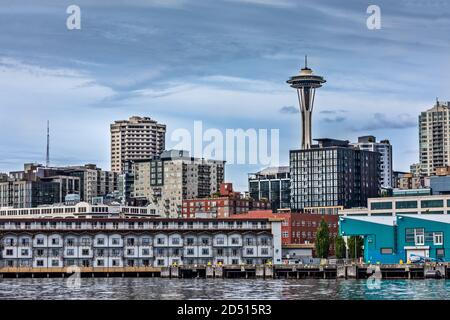 A part of the skyline of Seatlle, Washington seen from the water Stock Photo