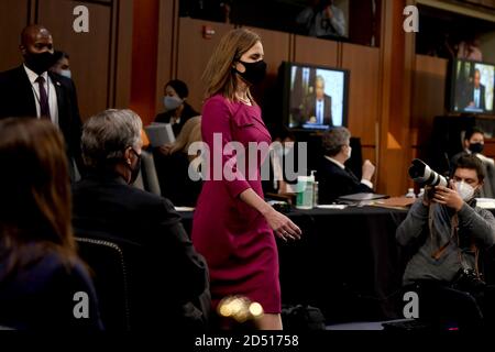 Judge Amy Coney Barrett arrives for her Senate confirmation hearing in ...