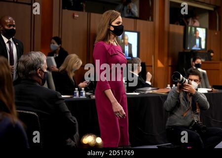 Judge Amy Coney Barrett arrives for her Senate confirmation hearing in ...