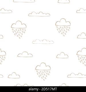 Cute Cloud seamless Pattern. Scandinavian Hand Drawn Style. Rainy Day. Stock Vector