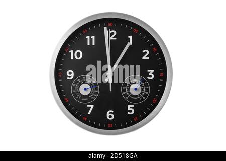 Modern clock showing hours, minutes, temperature, humidity Stock Photo