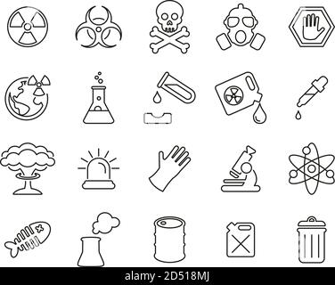 Biohazard Or Biohazard Disaster Icons Thin Line Set Big Stock Vector