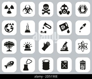 Biohazard Or Biohazard Disaster Icons Black & White Flat Design Set Big Stock Vector
