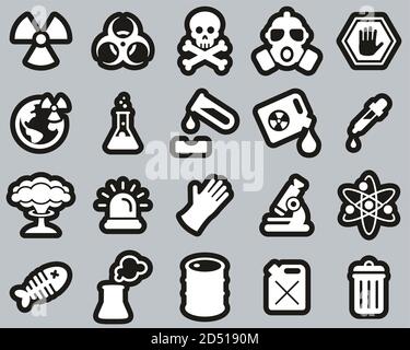 Biohazard Or Biohazard Disaster Icons White On Black Sticker Set Big Stock Vector