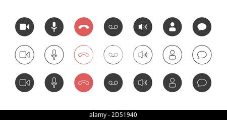 Set of video call isons. Online webinar. Video conference. Group meeting. Stock Vector