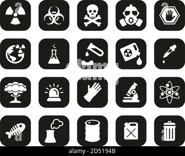 Biohazard Or Biohazard Disaster Icons White On Black Flat Design Set Big Stock Vector