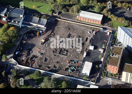 aerial view of a new building under construction at The University of Salford in Greater Manchester, UK Stock Photo