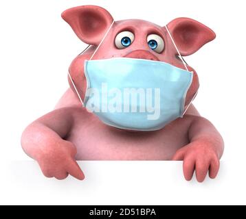 Fun 3D illustration of a pig with a mask Stock Photo