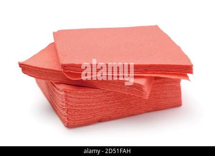 Stack of paper red napkins isolated on white. Stock Photo