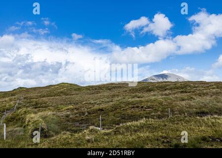 Croagh Patrick mountain seen from the eastern side, view from Derrymore, County Mayo, Ireland Stock Photo