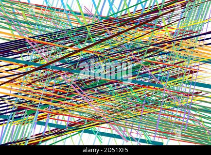 Abstract geometric chaotic jumble of intersecting lines stripes. Colorful random lines, stripes, strips and streaks Stock Vector