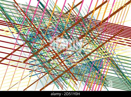 Abstract geometric chaotic jumble of intersecting lines stripes. Colorful random lines, stripes, strips and streaks Stock Vector