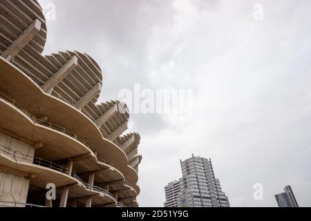 Construction in progress of the new Valencia stadium, with reinforced concrete in sight during the work stoppage. Stock Photo