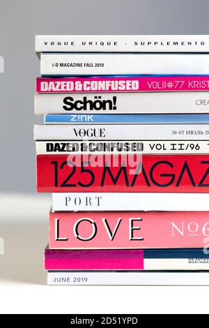 Stack of fashion and lifestyle magazines Stock Photo