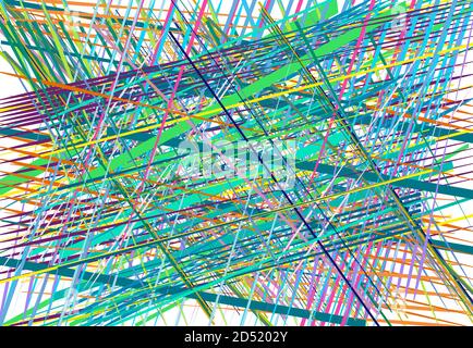 Abstract geometric chaotic jumble of intersecting lines stripes. Colorful random lines, stripes, strips and streaks Stock Vector