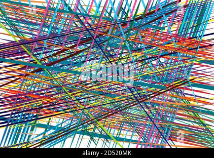 Abstract geometric chaotic jumble of intersecting lines stripes. Colorful random lines, stripes, strips and streaks Stock Vector