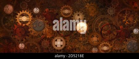 Steampunk rusty banner with gears and clocks in vintage style Stock Photo