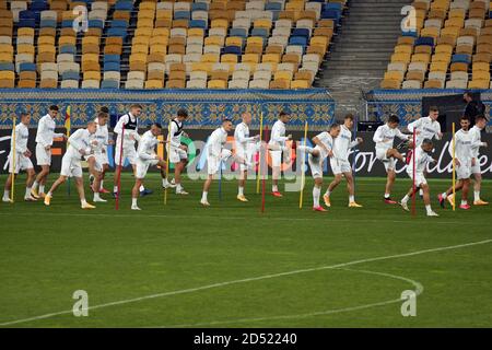 Non Exclusive: KYIV, UKRAINE - OCTOBER 12, 2020 - Players of the Ukraine national football team are seen during the open training at the NSC Olimpiysk Stock Photo